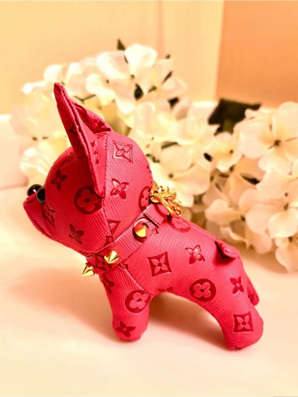 Bagcharm/Keychain adorable Frenchie dogs with spiked collars!  Hot Pink New! - Picture 4 of 6